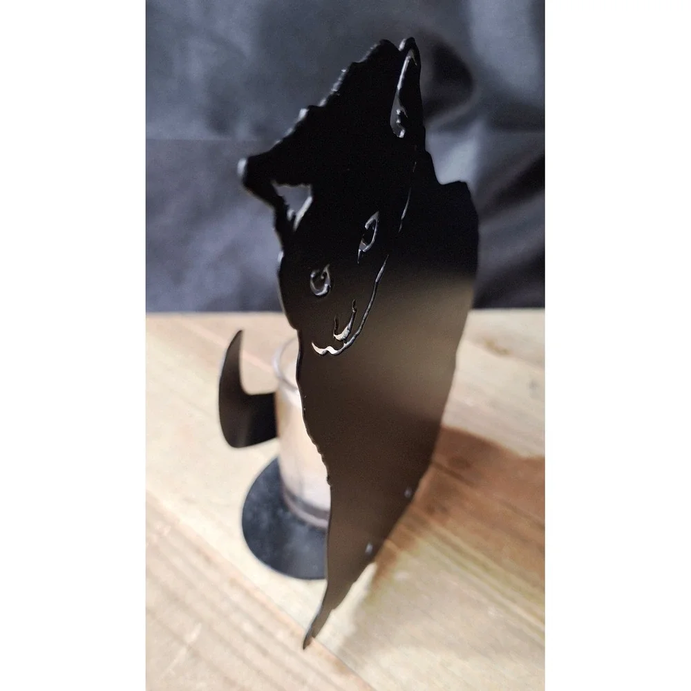 Vintage 1993 Enthuse Design Ann Munson Black Metal Cat Votive Candle Holder 7